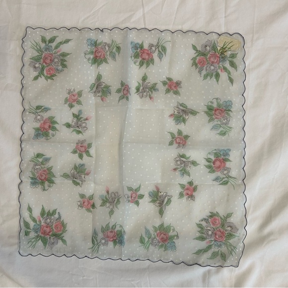 Hand Printed Nylon Floral Handkerchief Organdy Purple Sheer Vtg Elegant - Picture 6 of 6